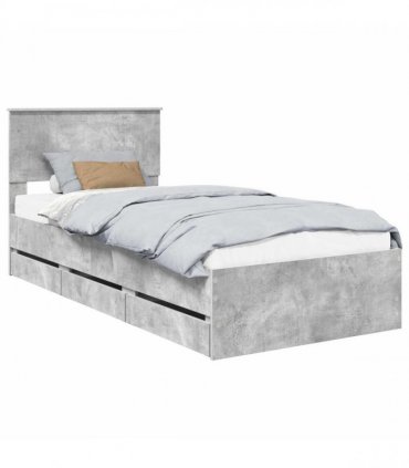 vidaXL Bed Frame with Drawer Concrete Grey 90 x 200 cm Engineer Wood