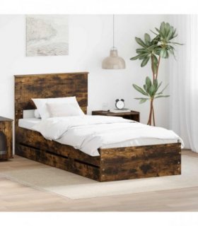 vidaXL Bed Frame with Drawer Smoked Oak 90 x 200 cm Engineer Wood
