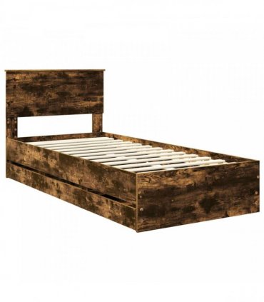 vidaXL Bed Frame with Drawer Smoked Oak 90 x 200 cm Engineer Wood