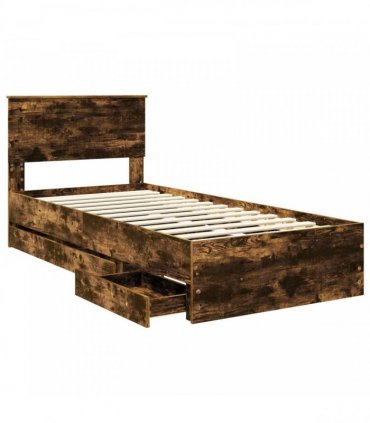 vidaXL Bed Frame with Drawer Smoked Oak 90 x 200 cm Engineer Wood