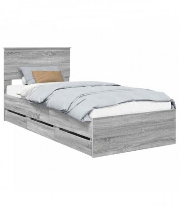 vidaXL Bed Frame with Drawer Grey Sonoma 90 x 200 cm Engineer Wood