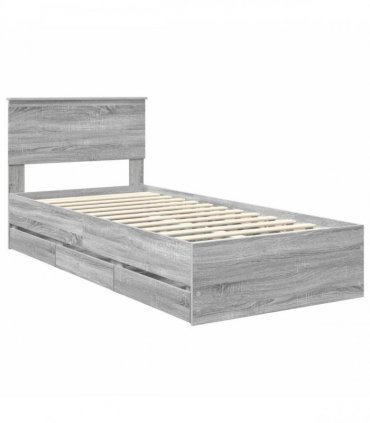 vidaXL Bed Frame with Drawer Grey Sonoma 90 x 200 cm Engineer Wood