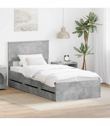 vidaXL Bed Frame with Drawer Concrete Grey 90 x 190 cm Engineer Wood