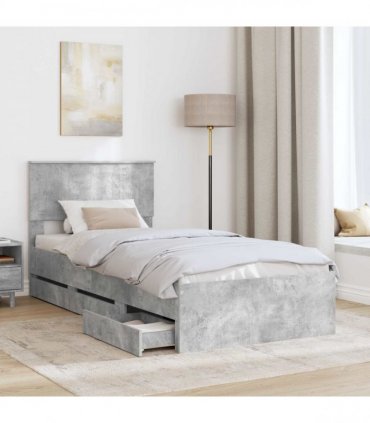 vidaXL Bed Frame with Drawer Concrete Grey 90 x 190 cm Engineer Wood