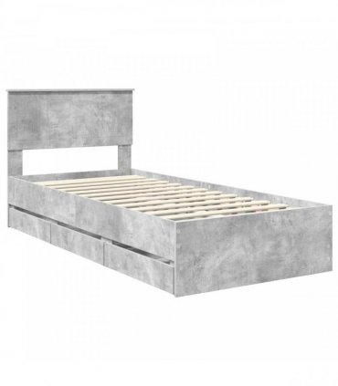 vidaXL Bed Frame with Drawer Concrete Grey 90 x 190 cm Engineer Wood