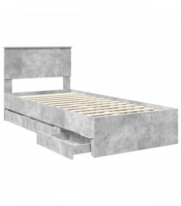 vidaXL Bed Frame with Drawer Concrete Grey 90 x 190 cm Engineer Wood