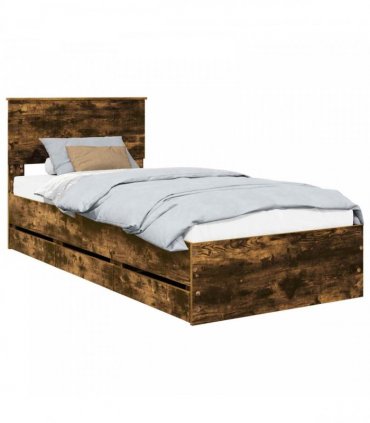 vidaXL Bed Frame with Drawer Smoked Oak 90 x 190 cm Engineer Wood