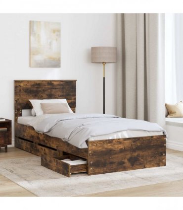 vidaXL Bed Frame with Drawer Smoked Oak 90 x 190 cm Engineer Wood