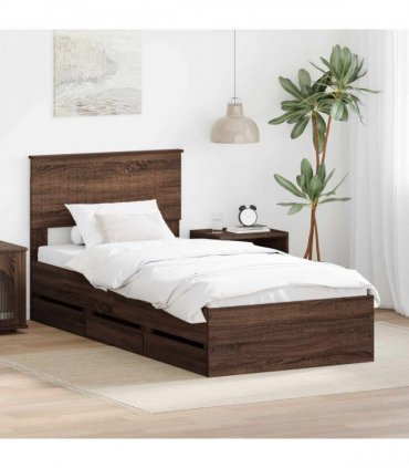 vidaXL Bed Frame with Drawer Brown Oak 90 x 190 cm Engineer Wood