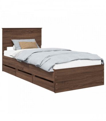 vidaXL Bed Frame with Drawer Brown Oak 90 x 190 cm Engineer Wood