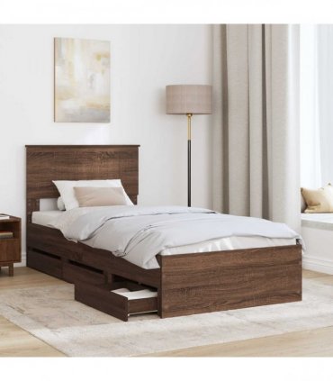 vidaXL Bed Frame with Drawer Brown Oak 90 x 190 cm Engineer Wood