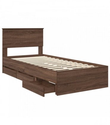 vidaXL Bed Frame with Drawer Brown Oak 90 x 190 cm Engineer Wood
