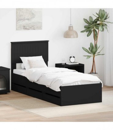 vidaXL Bed Frame with Drawer Black 75 x 190 cm Engineer Wood