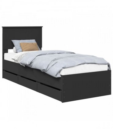 vidaXL Bed Frame with Drawer Black 75 x 190 cm Engineer Wood