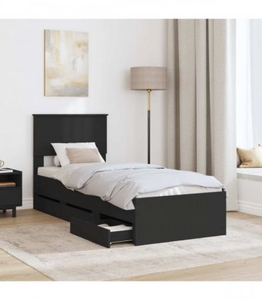 vidaXL Bed Frame with Drawer Black 75 x 190 cm Engineer Wood