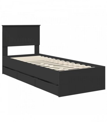 vidaXL Bed Frame with Drawer Black 75 x 190 cm Engineer Wood