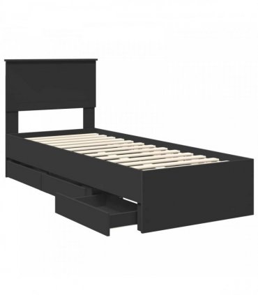 vidaXL Bed Frame with Drawer Black 75 x 190 cm Engineer Wood
