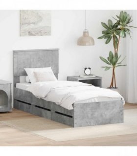 vidaXL Bed Frame with Drawer Concrete Grey 75 x 190 cm Engineer Wood