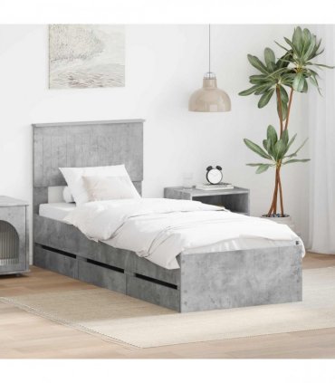 vidaXL Bed Frame with Drawer Concrete Grey 75 x 190 cm Engineer Wood