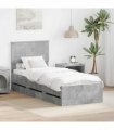 vidaXL Bed Frame with Drawer Concrete Grey 75 x 190 cm Engineer Wood