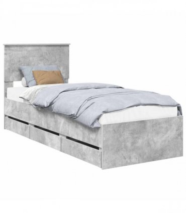 vidaXL Bed Frame with Drawer Concrete Grey 75 x 190 cm Engineer Wood