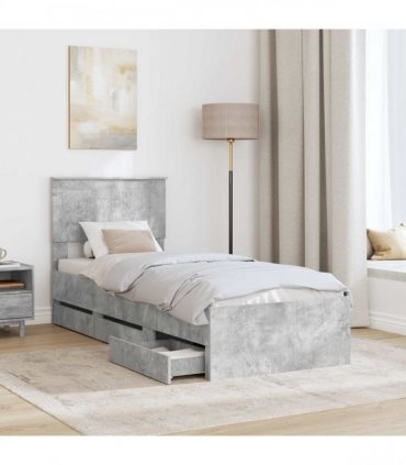 vidaXL Bed Frame with Drawer Concrete Grey 75 x 190 cm Engineer Wood