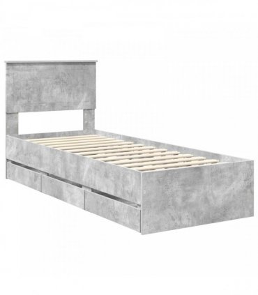 vidaXL Bed Frame with Drawer Concrete Grey 75 x 190 cm Engineer Wood