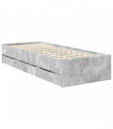 vidaXL Bed Frame with Drawer Concrete Grey 75 x 190 cm Engineer Wood