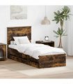 vidaXL Bed Frame with Drawer Smoked Oak 75 x 190 cm Engineer Wood