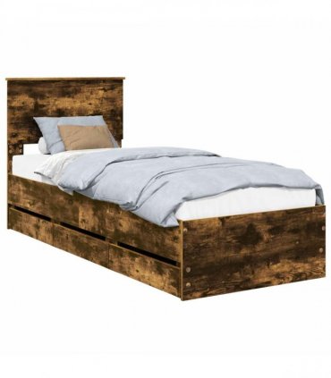 vidaXL Bed Frame with Drawer Smoked Oak 75 x 190 cm Engineer Wood