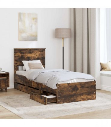 vidaXL Bed Frame with Drawer Smoked Oak 75 x 190 cm Engineer Wood