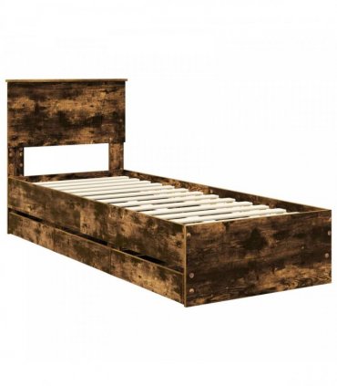 vidaXL Bed Frame with Drawer Smoked Oak 75 x 190 cm Engineer Wood