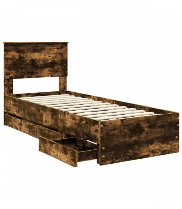 vidaXL Bed Frame with Drawer Smoked Oak 75 x 190 cm Engineer Wood