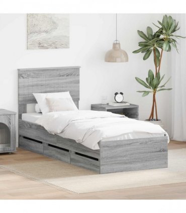 vidaXL Bed Frame with Drawer Grey Sonoma 75 x 190 cm Engineer Wood