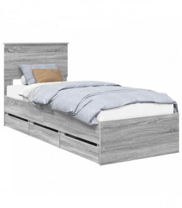 vidaXL Bed Frame with Drawer Grey Sonoma 75 x 190 cm Engineer Wood
