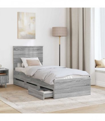 vidaXL Bed Frame with Drawer Grey Sonoma 75 x 190 cm Engineer Wood