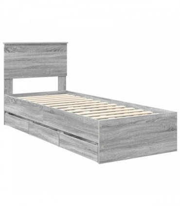 vidaXL Bed Frame with Drawer Grey Sonoma 75 x 190 cm Engineer Wood