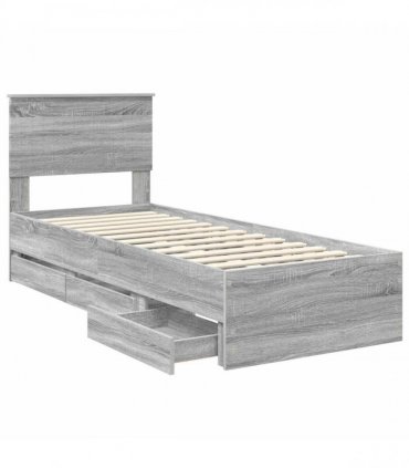 vidaXL Bed Frame with Drawer Grey Sonoma 75 x 190 cm Engineer Wood