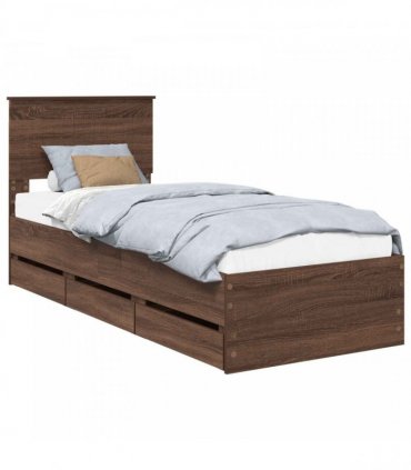 vidaXL Bed Frame with Drawer Brown Oak 75 x 190 cm Engineer Wood