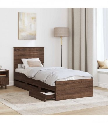 vidaXL Bed Frame with Drawer Brown Oak 75 x 190 cm Engineer Wood