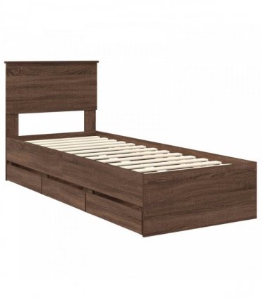 vidaXL Bed Frame with Drawer Brown Oak 75 x 190 cm Engineer Wood