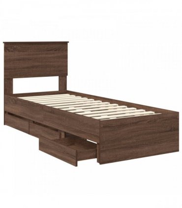 vidaXL Bed Frame with Drawer Brown Oak 75 x 190 cm Engineer Wood