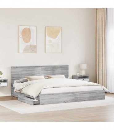vidaXL Storage Bed Adjustable Grey Sonoma 200 x 200 cm Engineered Wood