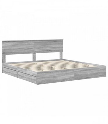 vidaXL Storage Bed Adjustable Grey Sonoma 200 x 200 cm Engineered Wood