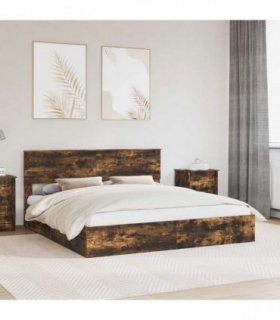 vidaXL Storage Bed with Drawer Smoked Oak 180 x 200 cm Engineered Wood