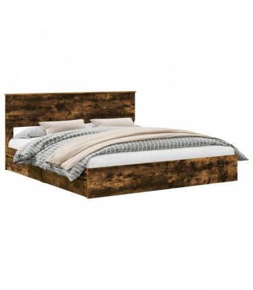 vidaXL Storage Bed with Drawer Smoked Oak 180 x 200 cm Engineered Wood