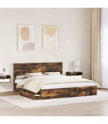 vidaXL Storage Bed with Drawer Smoked Oak 180 x 200 cm Engineered Wood