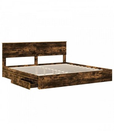 vidaXL Storage Bed with Drawer Smoked Oak 180 x 200 cm Engineered Wood