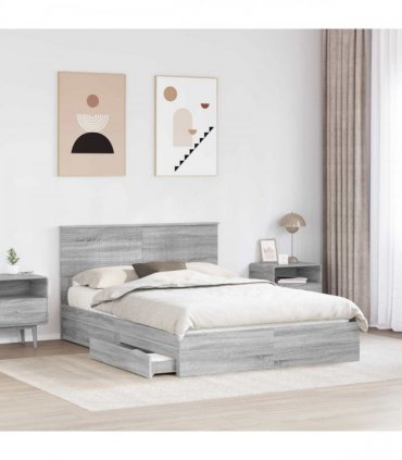 vidaXL Storage Bed Adjustable Grey Sonoma 140 x 200 cm Engineered Wood