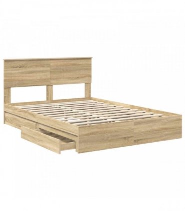 vidaXL Storage Bed with Drawer Sonoma Oak 140 x 190 cm Engineered Wood